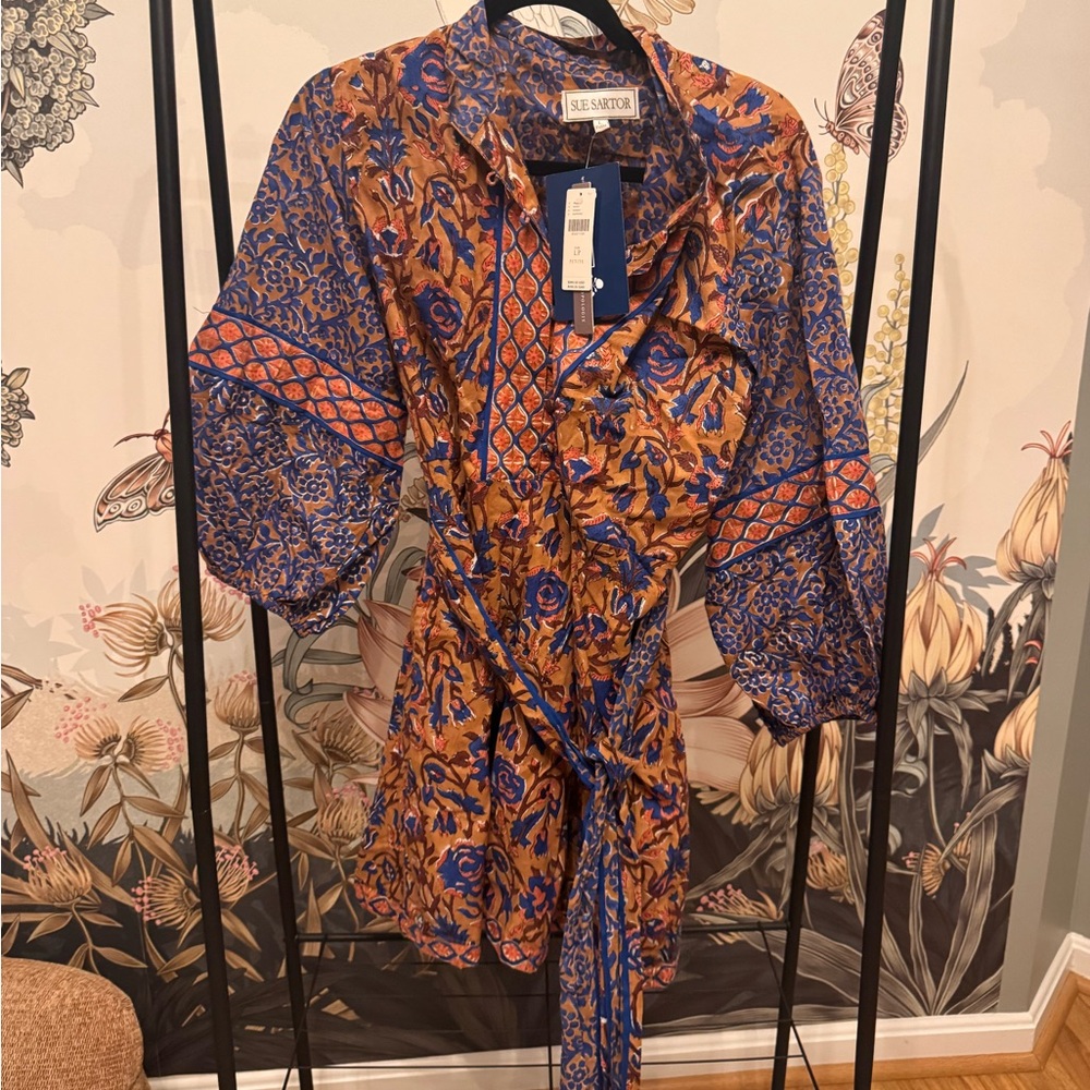 Vibrant Long Sleeve Dress in Blue and Orange